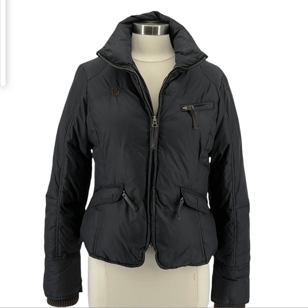 True Religion Black Fitted Down-Filled Zip Front Jacket Women's Large